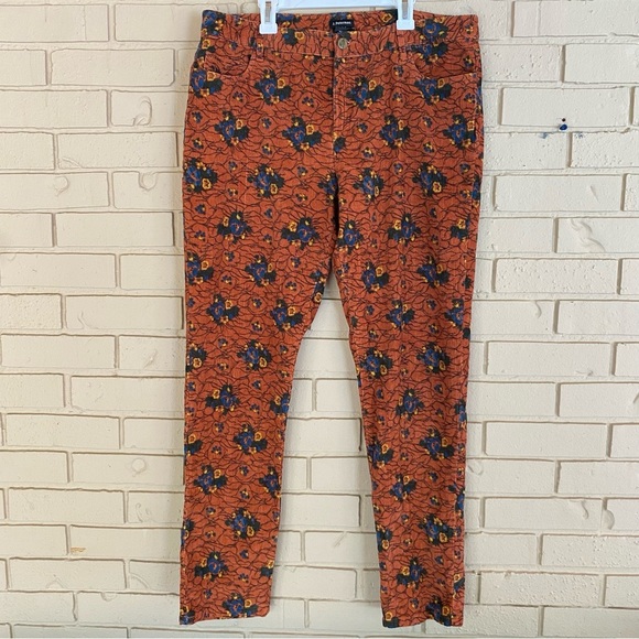 J. Peterman Women’s Orange Floral Corduroy Pants Size 14 Fall Autumn Stretch - Picture 1 of 7